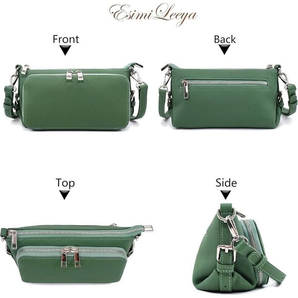 Genuine Leather Crossbody Bag Women Compact Purse Shoulder Hand Strap - Picture 2 of 8